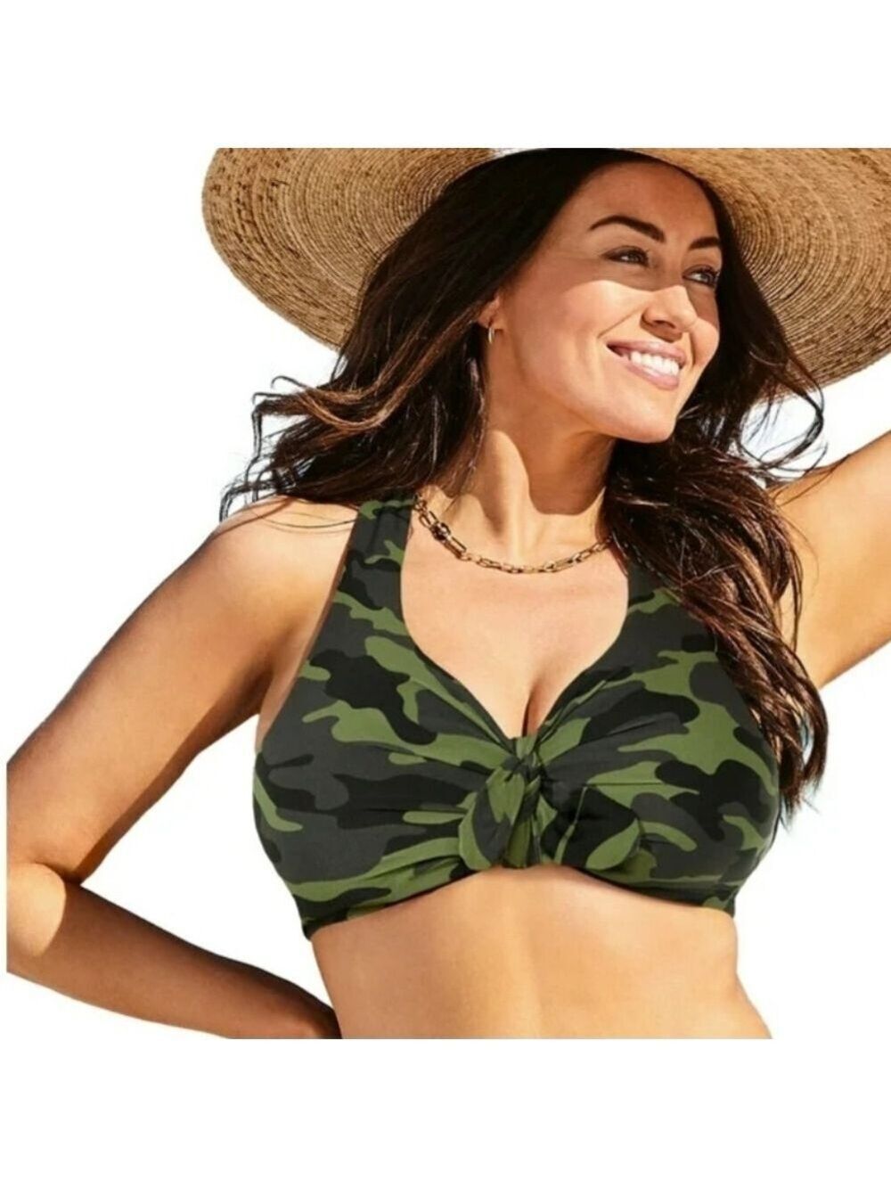 Swimsuits For All Women's Camo Criss-Cross Back Bikini Top, Size 20
